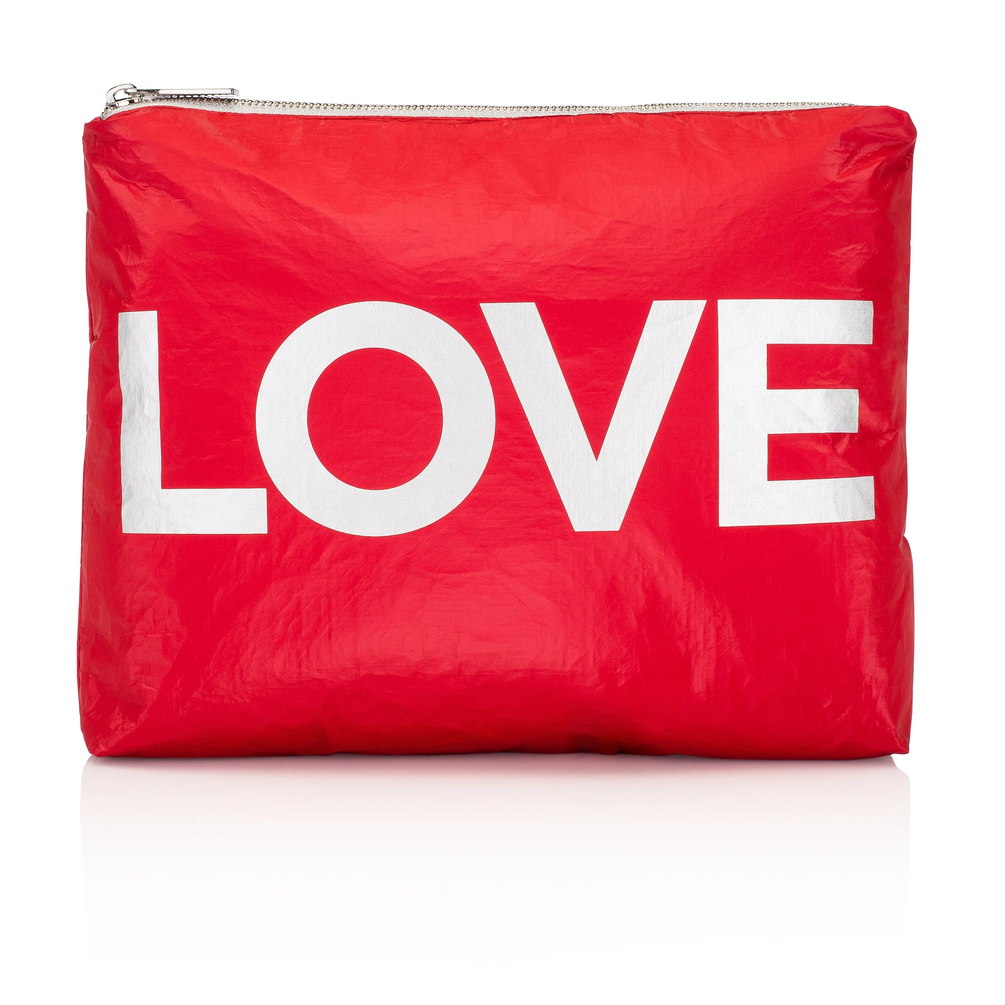 Hi Love Medium Zipper Pack in Crimson Red with Silver "LOVE"