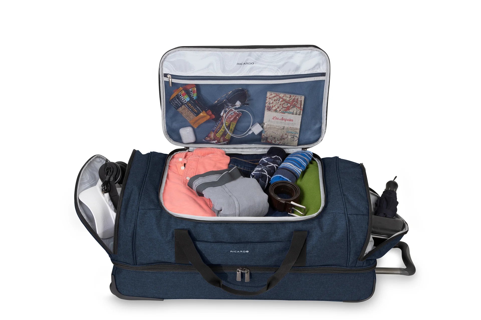 Ricardo Malibu Bay 3.0 Rolling Duffel - Blue, Opened top and side pockets with personal staff inside