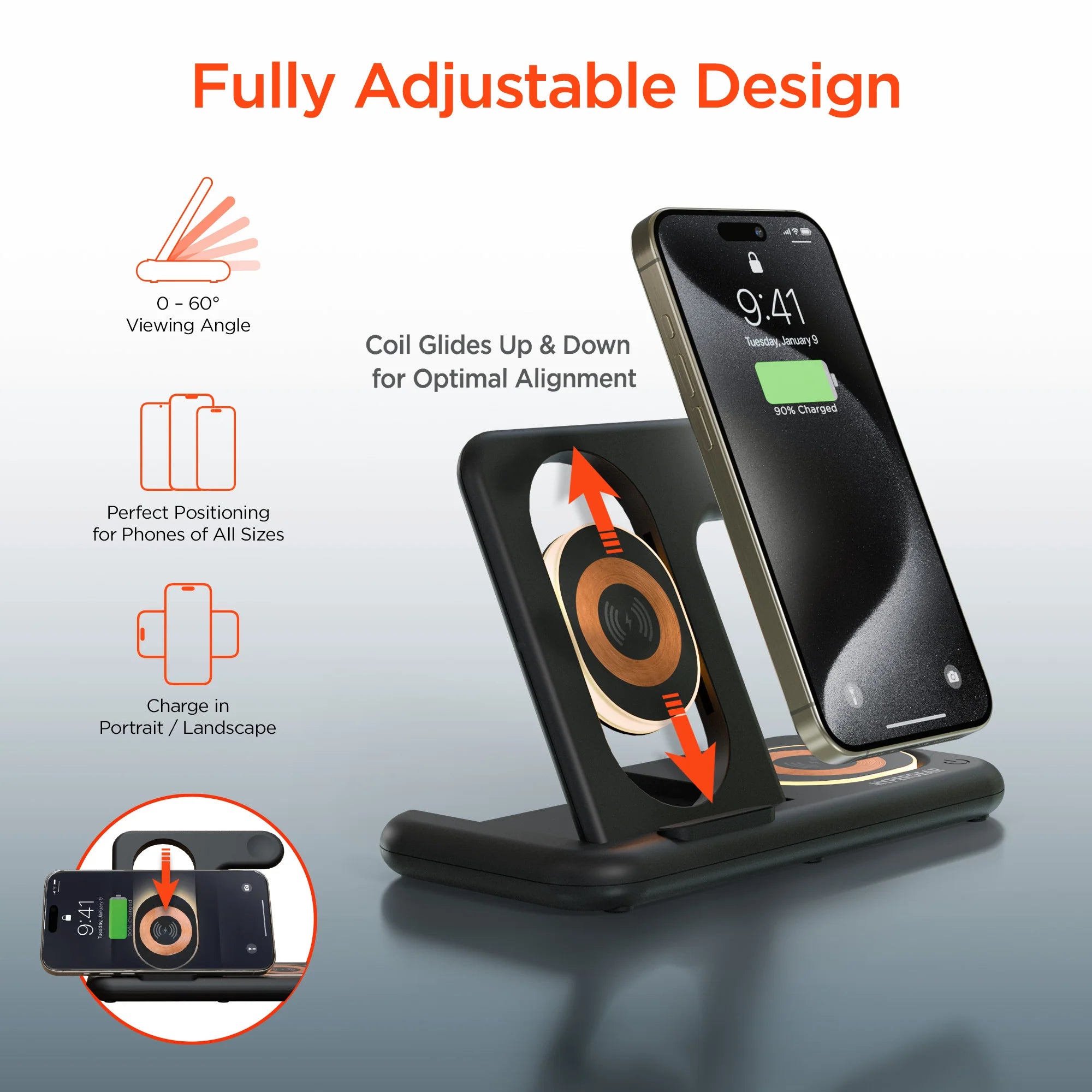 Hypergear PowerFold X-Ray 4-in-1 Foldable Wireless Charging Stand - Black