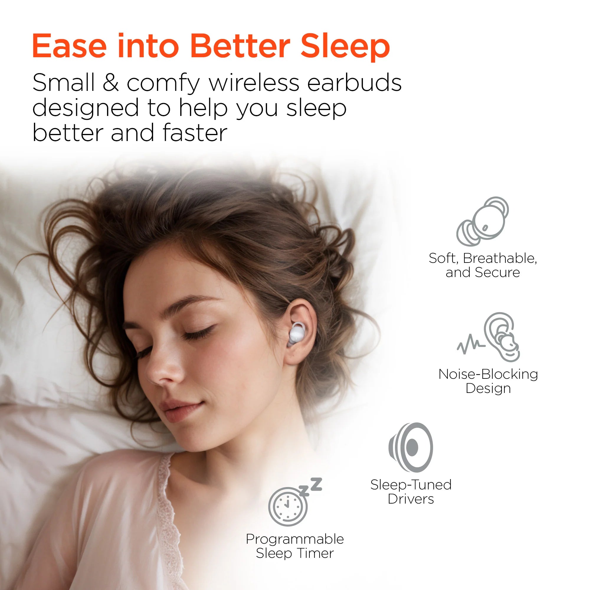 Hypergear SleepEEZ Mini Noise-Blocking True Wireless Earbuds for Sleeping - White