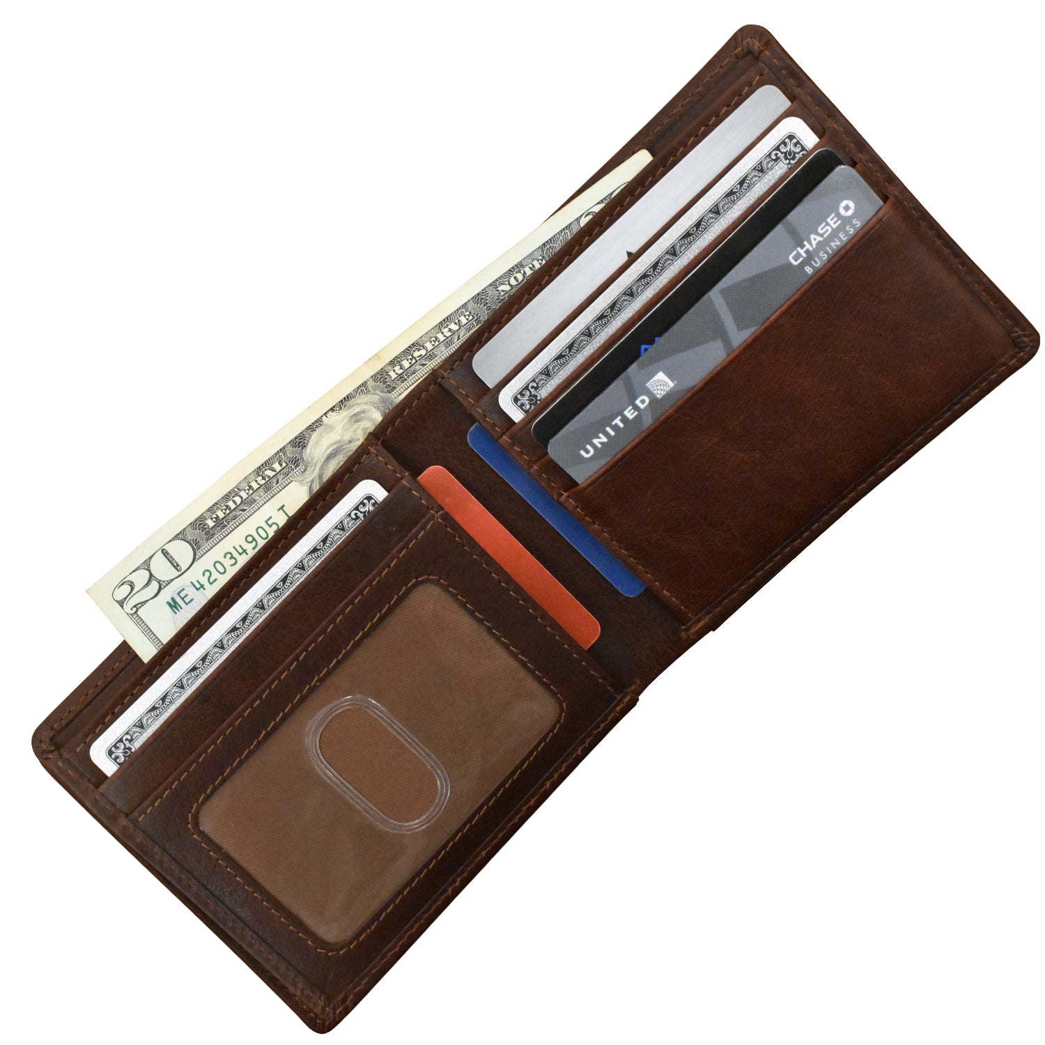 Buffalo Leather RFID 2 Fold Slim ID Wallet - Brown