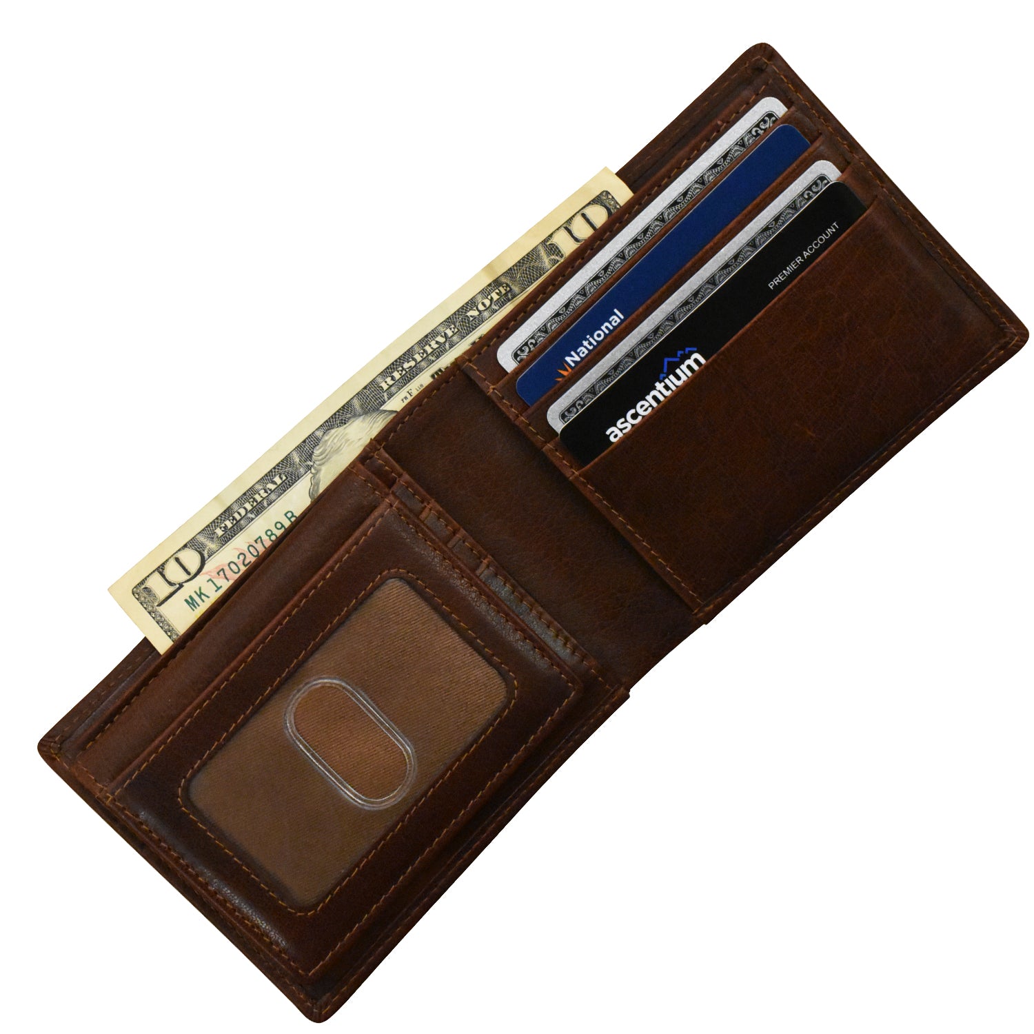 Buffalo Leather RFID 2 Fold ID Wallet - Brown