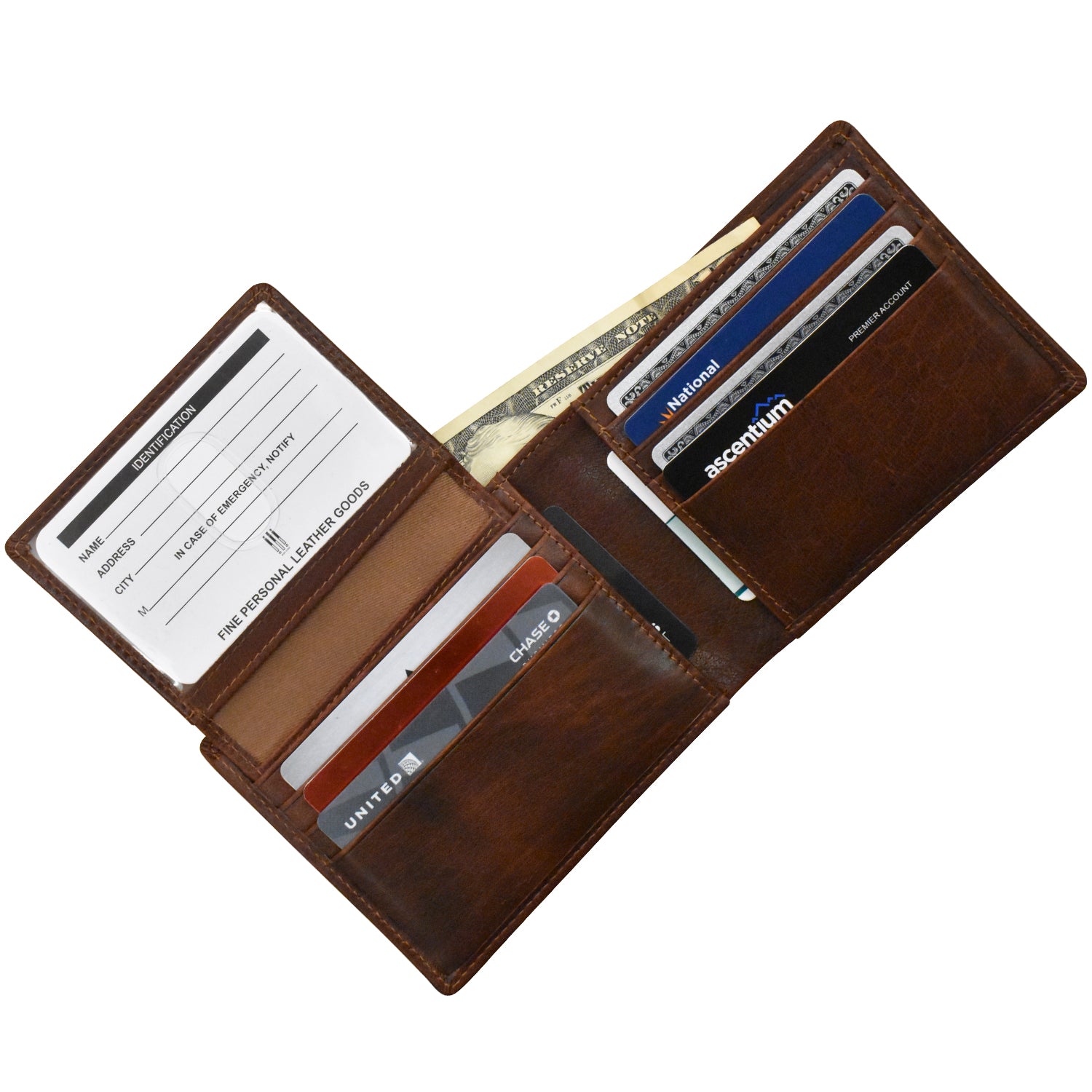 Buffalo Leather RFID 2 Fold ID Wallet - Brown