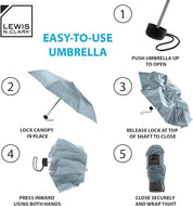 Lewis N. Clark Portable Mini Travel Umbrella, Windproof & Water Repellent - Gray