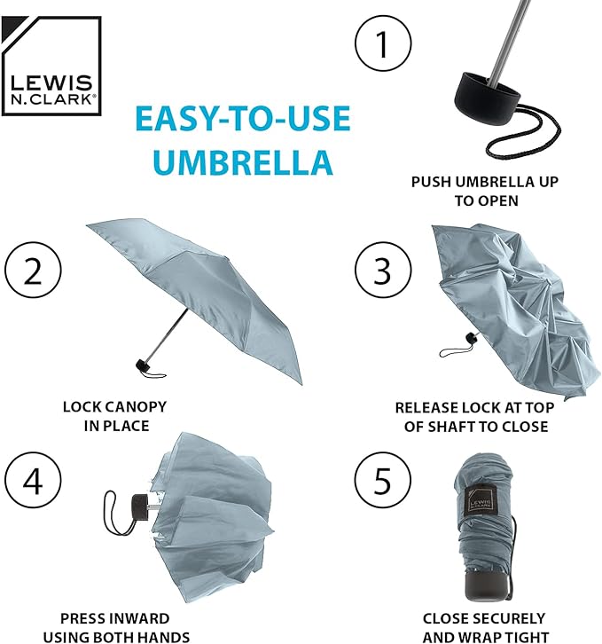 Lewis N. Clark Portable Mini Travel Umbrella, Windproof & Water Repellent - Gray