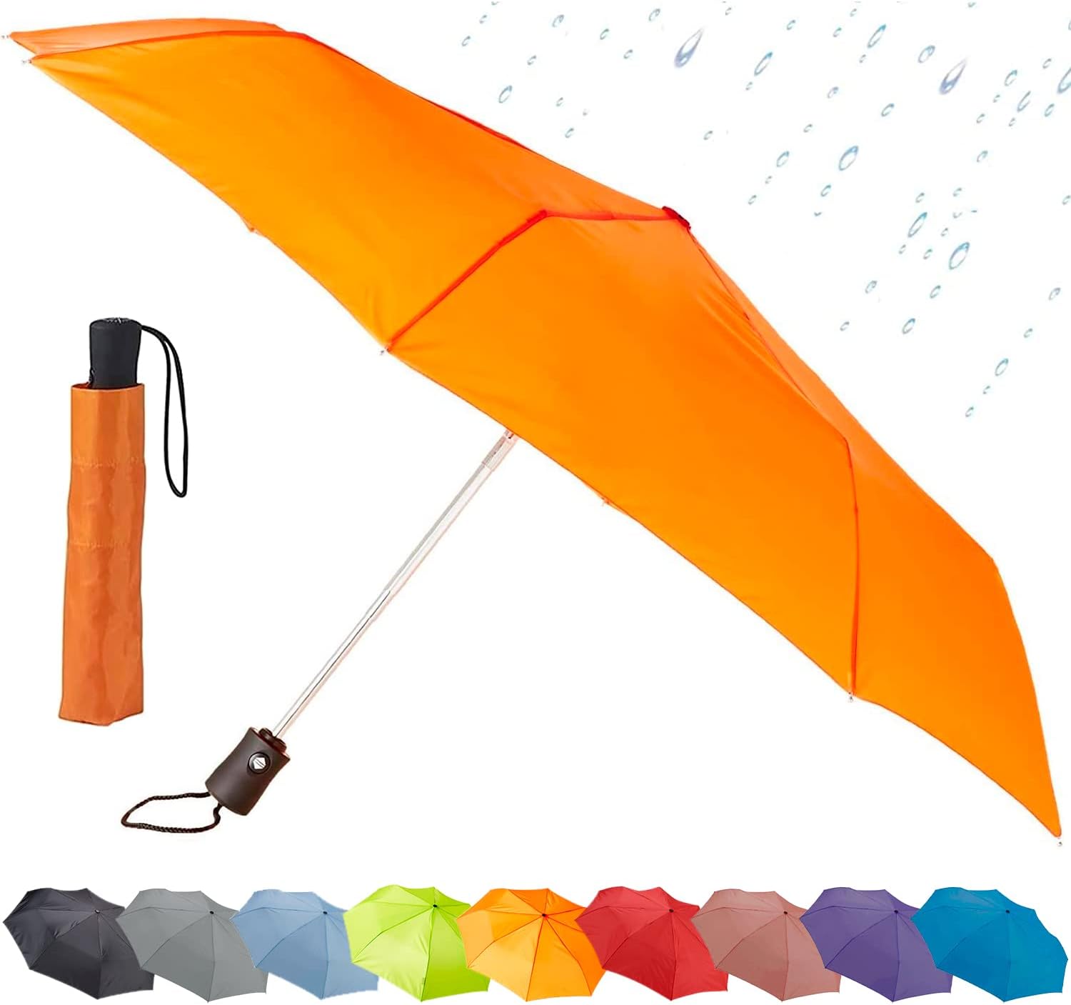 Lewis N. Clark Travel Automatic Umbrella Windproof & Water Repellent Fabric - Orange