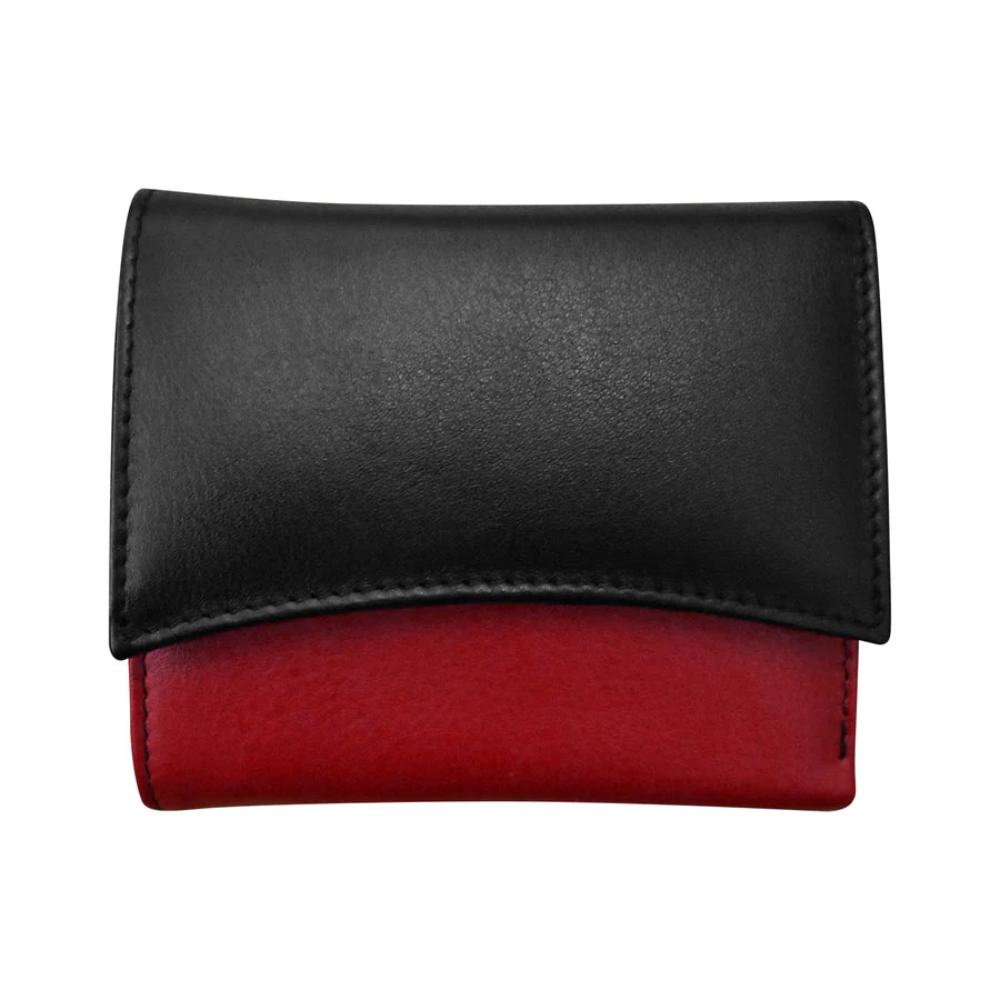 ILI New York Leather RFID Two Tone Pocket Wallet - Black/Red