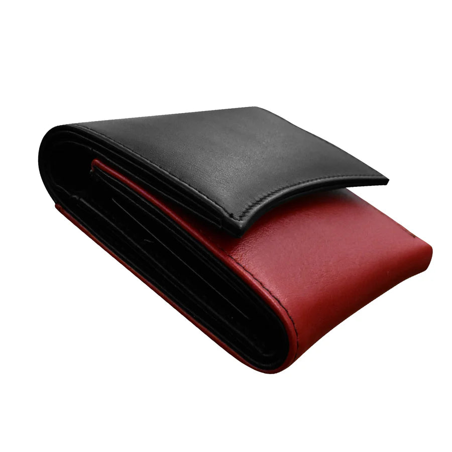 ILI New York Leather RFID Two Tone Pocket Wallet - Black/Red