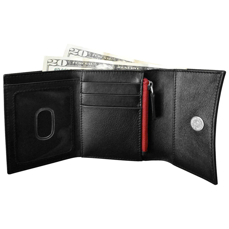 ILI New York Leather RFID Two Tone Pocket Wallet - Black/Red