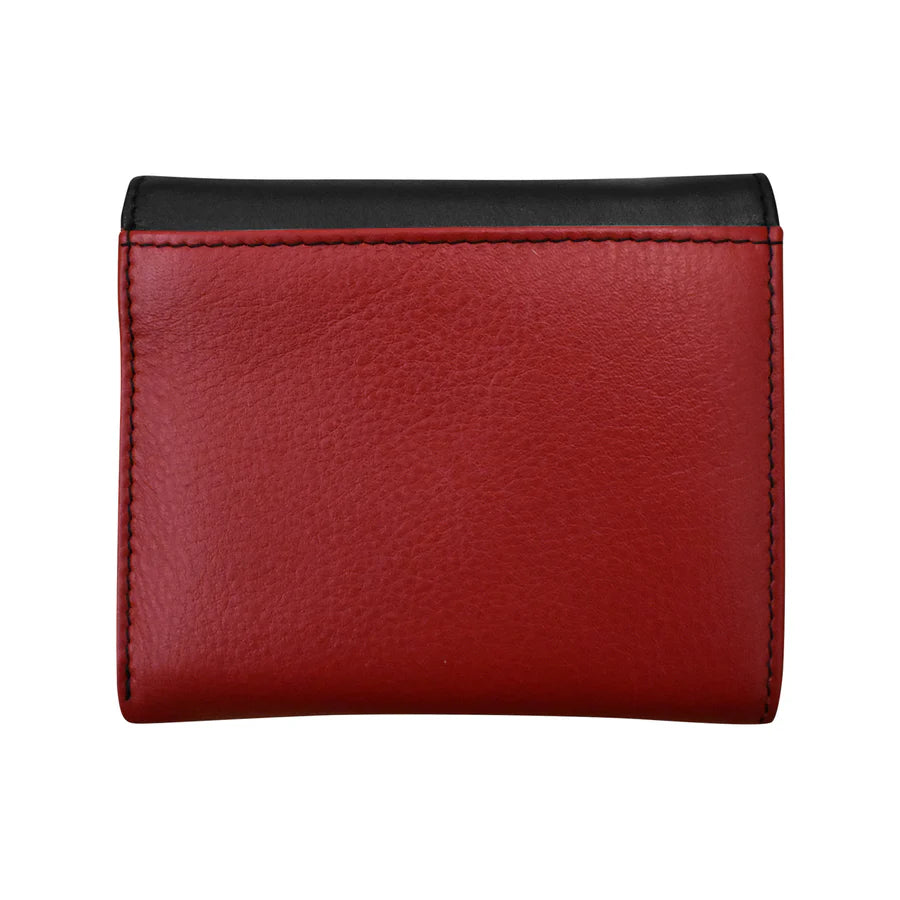 ILI New York Leather RFID Two Tone Pocket Wallet - Black/Red