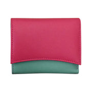 ILI New York Leather RFID Two Tone Pocket Wallet -Indian Pink /Turquoise