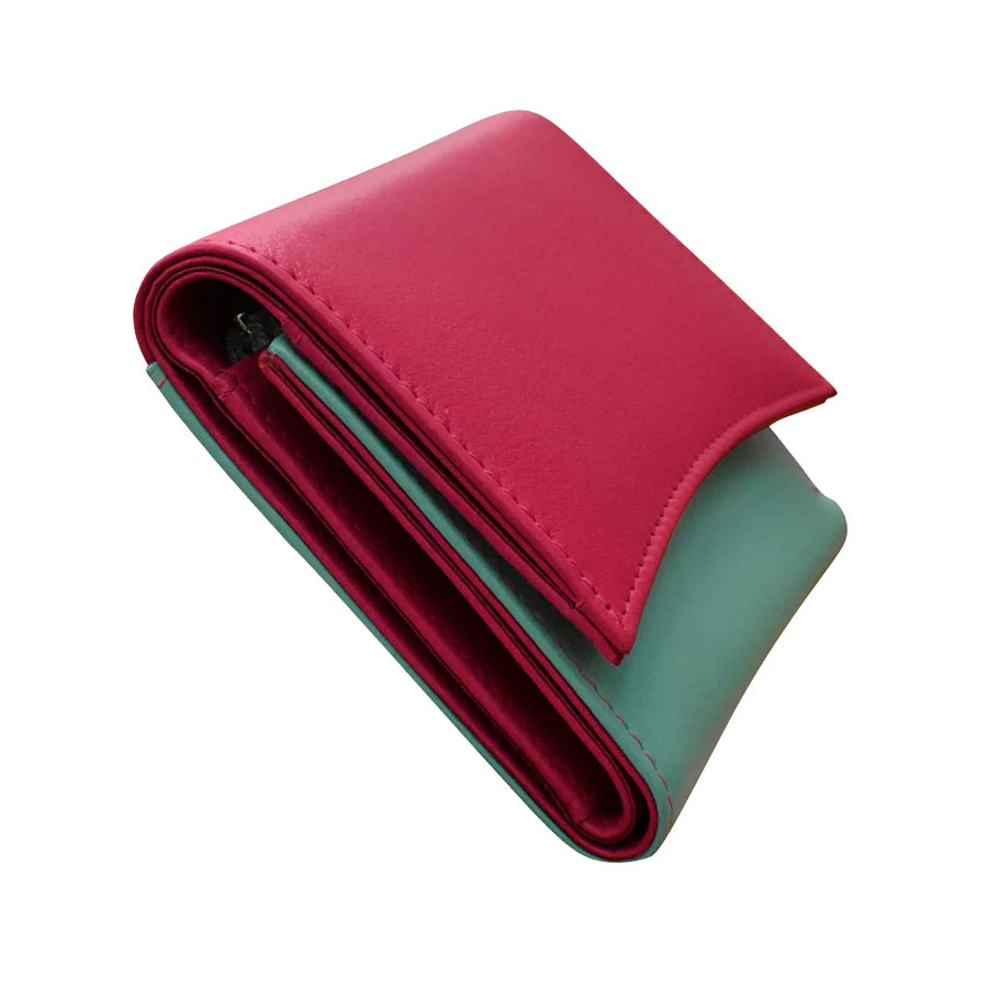 ILI New York Leather RFID Two Tone Pocket Wallet -Indian Pink /Turquoise