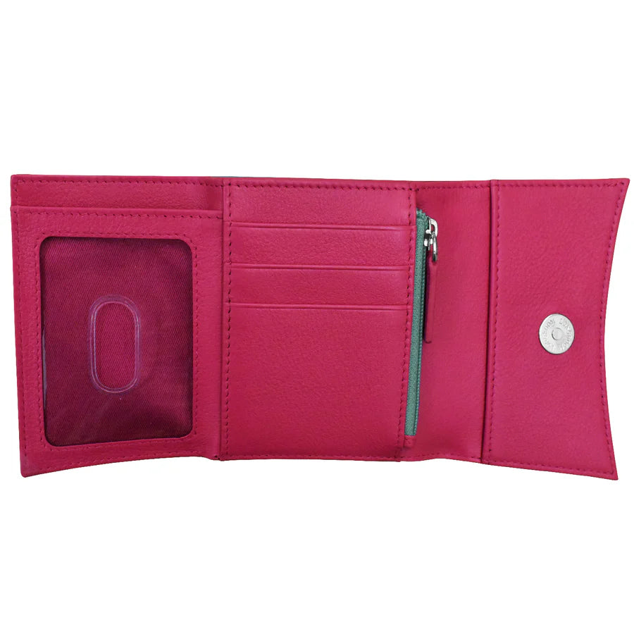 ILI New York Leather RFID Two Tone Pocket Wallet -Indian Pink /Turquoise