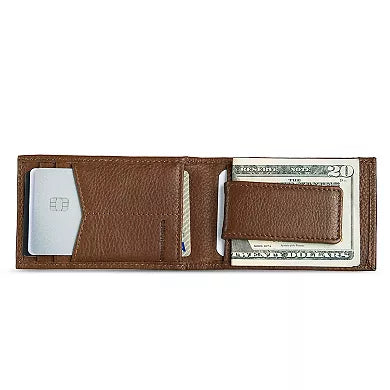 Eddie Bauer Leather RFID Money Clip Wallet w/3 Card Slots - Tan