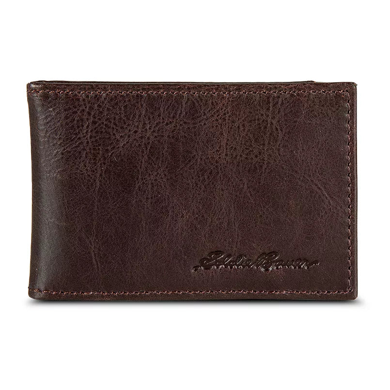 Eddie Bauer Leather RFID Money Clip Wallet w/3 Card Slots - Brown