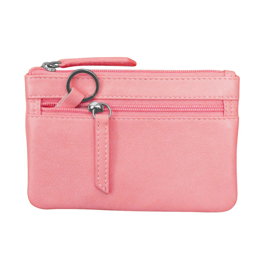 ILI New York  Leather Coin Holder with Key Ring - Flamingo Pink