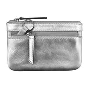 ILI New York  Leather Coin Holder with Key Ring - Silver