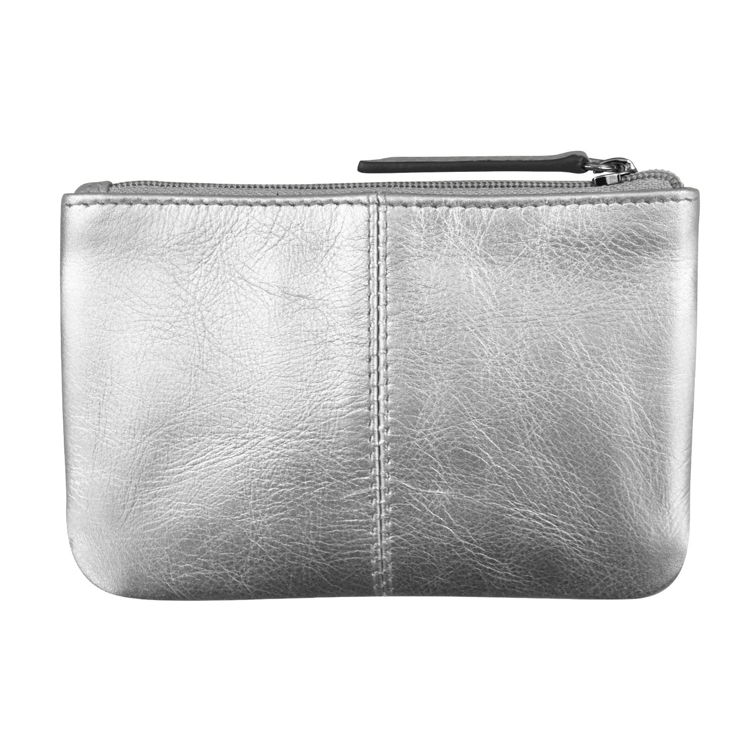 ILI New York  Leather Coin Holder with Key Ring - Silver