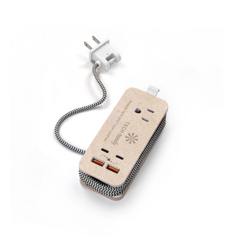 Tech Candy Power Trip Outlet 2 USB + 2 USB-C Ports Travel Charging Station - Natural