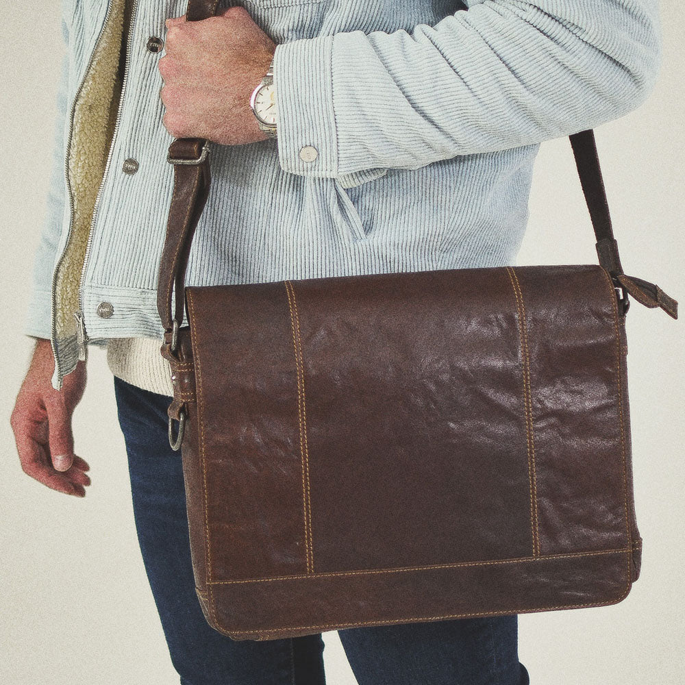 Jack Georges Leather Voyager Messenger Bag - Brown