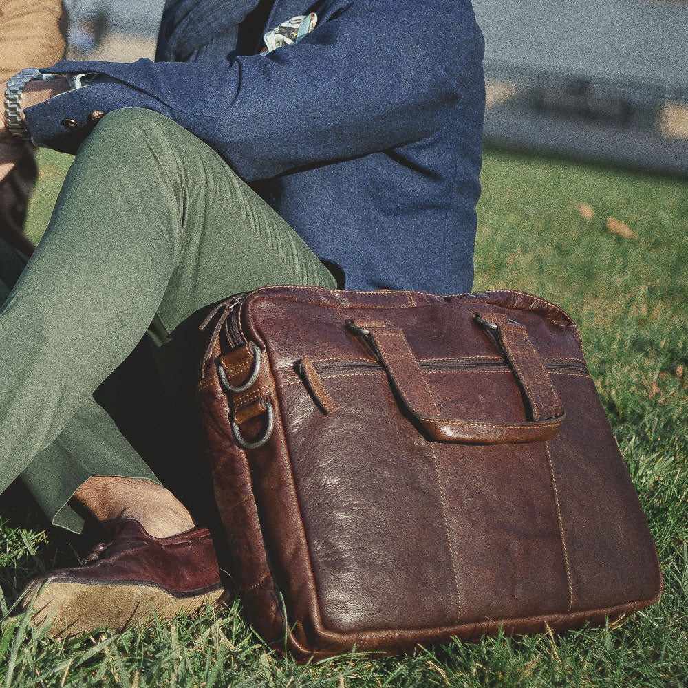 Jack Georges Leather Voyager Professional Briefcase - Brown