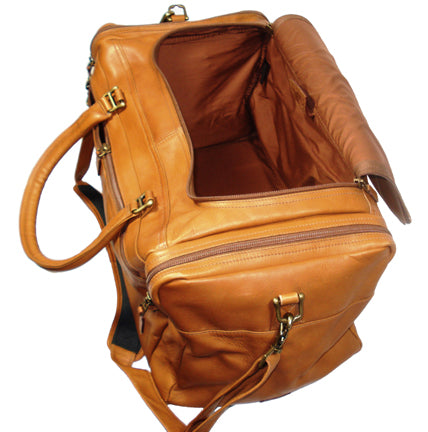 Dorado 21" Multi-Pocket Leather Duffel - Tan