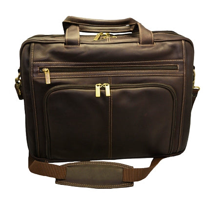 DayTrekr Expandable Leather Briefcase - Brown