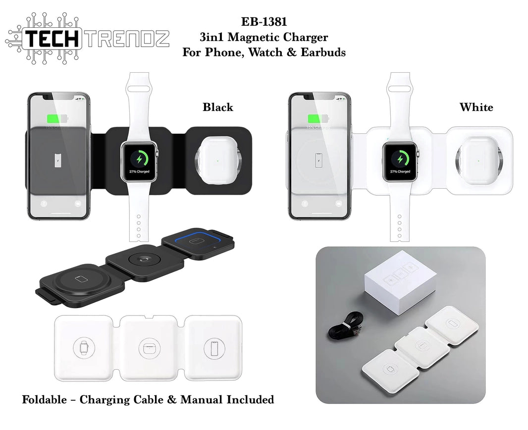 Tech Trendz 3 in 1 Magnetic Charger for iPhone - White