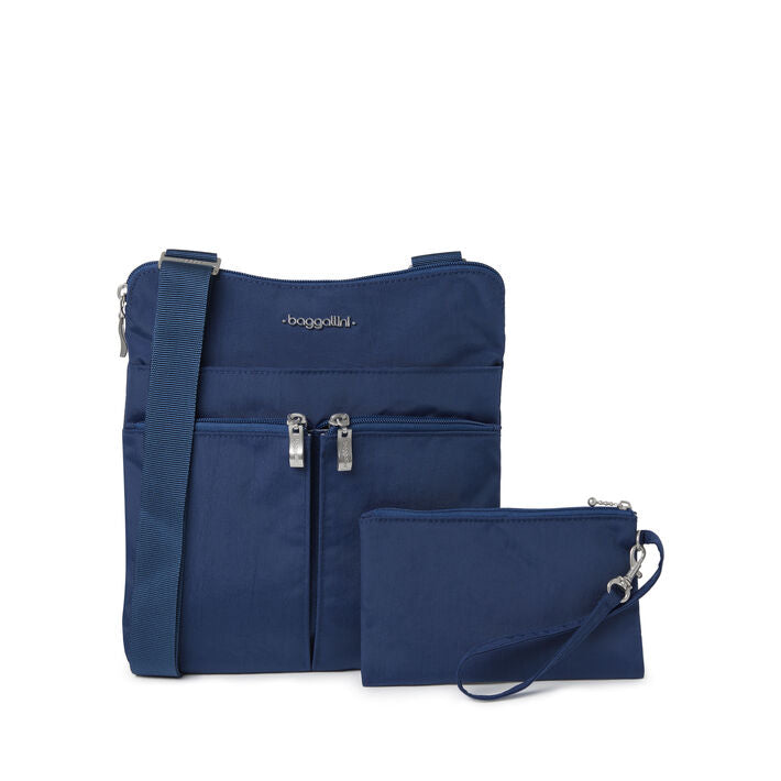 Baggallini Horizon Crossbody - Pacific Blue, Front view with pouch