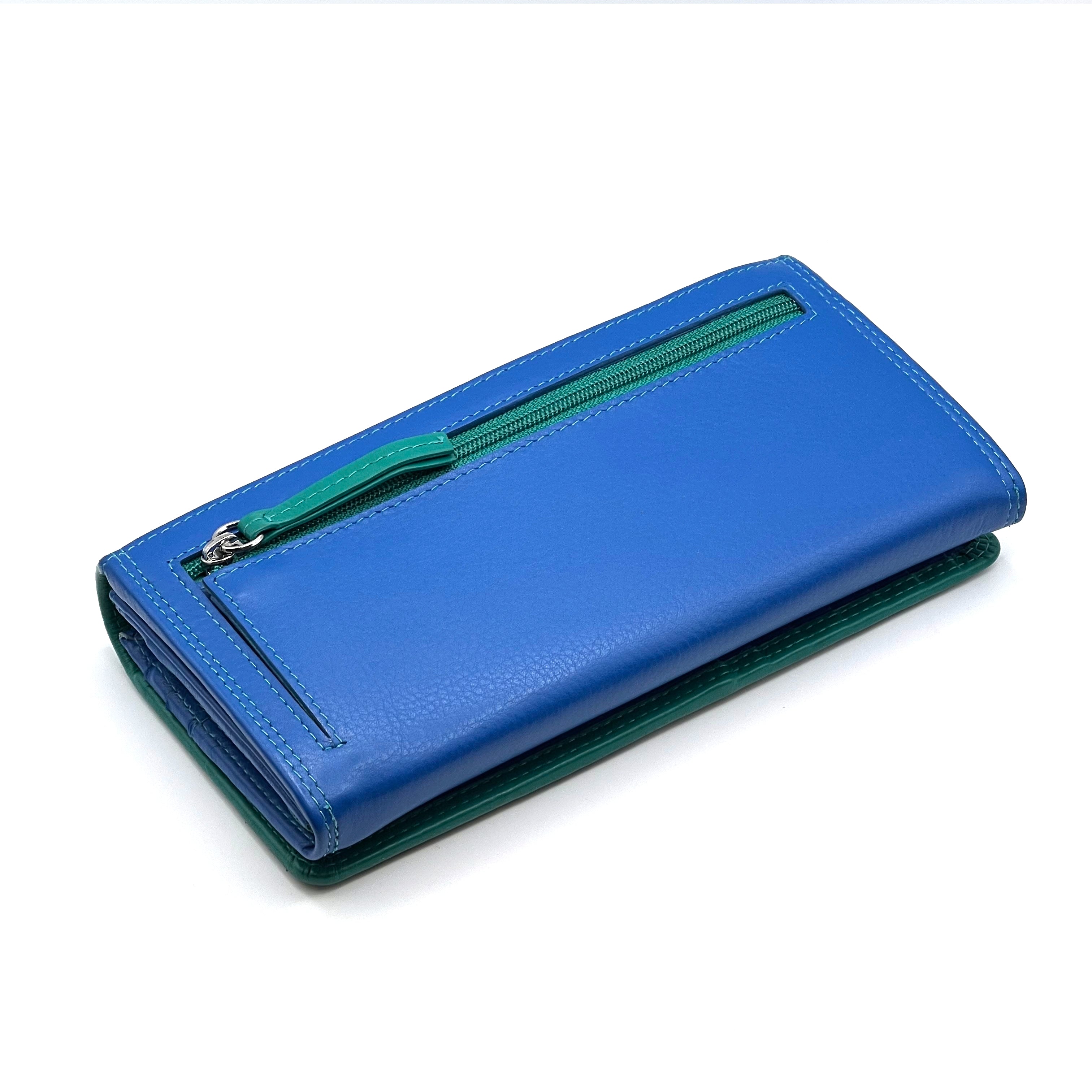 ILI New York RFID Large Flap Wallet - Aqua/Cobalt