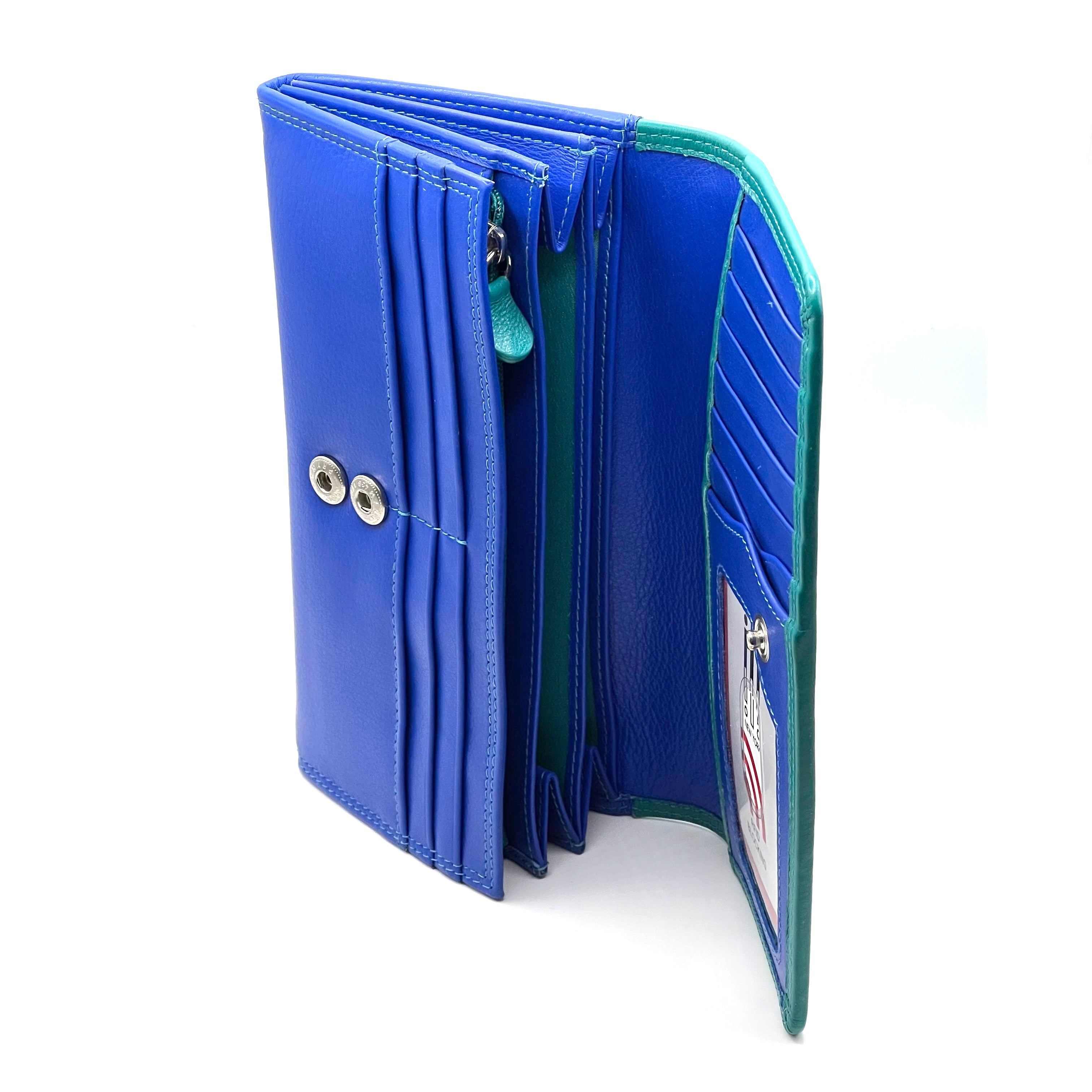 ILI New York RFID Large Flap Wallet - Aqua/Cobalt