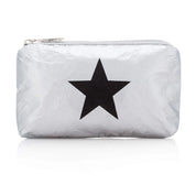 Hi Love Mini Padded Zipper Pack in Metallic Silver with Black Star