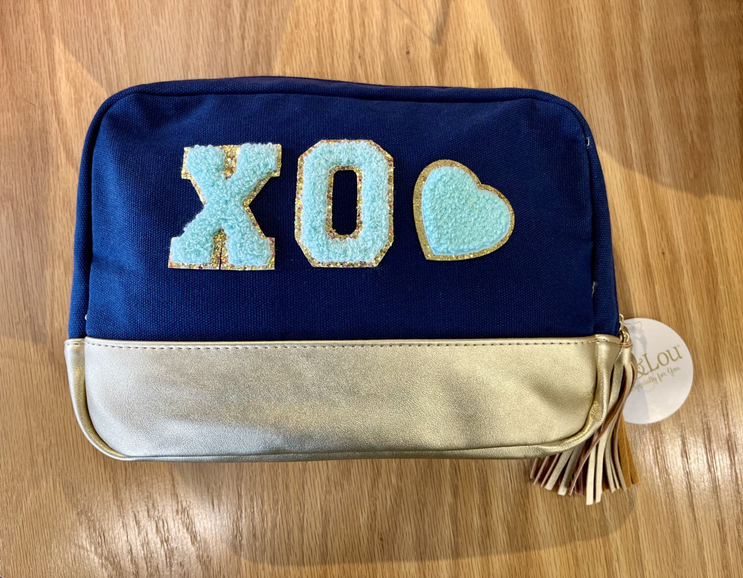 Viv & Lou Cabana Cosmetic Bag XO/Heart - Navy/Mint