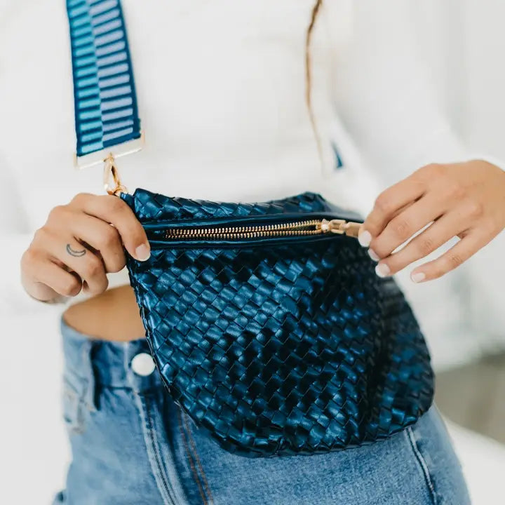 Pretty Simple Westlyn Woven Bum Bag - Metallic Navy