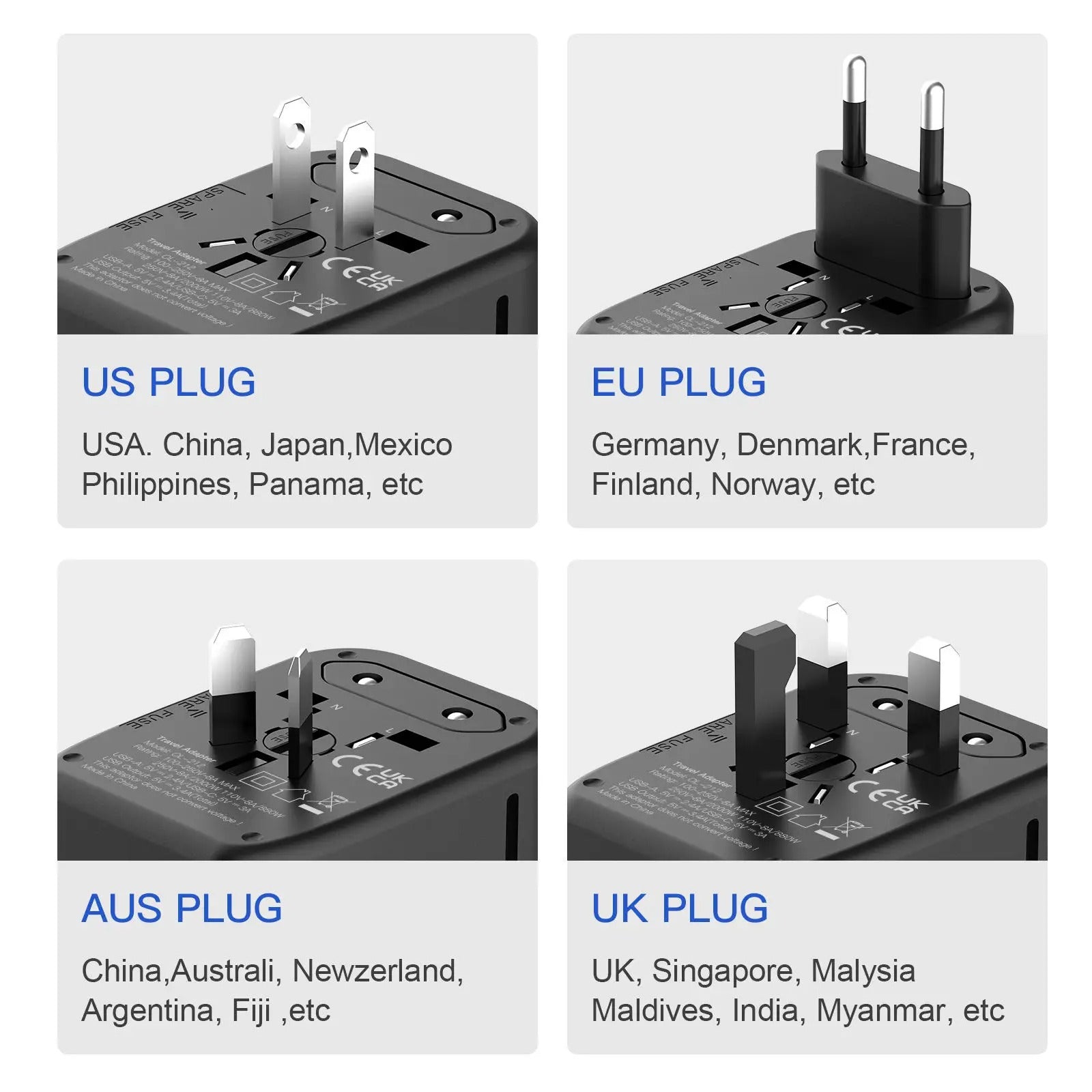 Universal Adapter, 2 USB+2USB-C - Black