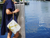 Hi Love Medium Anchor Pouch - White/Gold