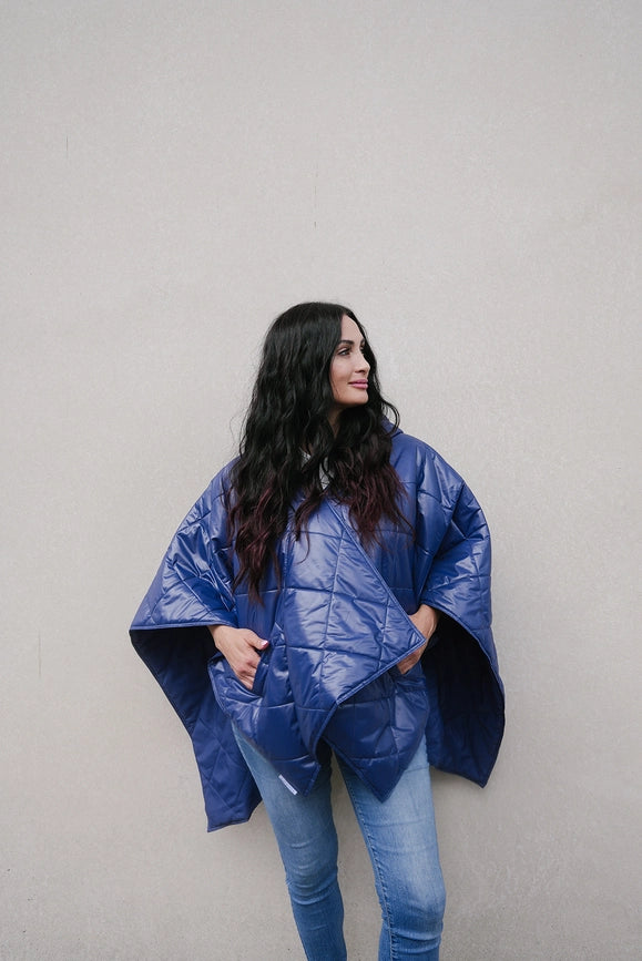 Rainraps Shiny Black PUFFERRAP - Women's Rain Poncho - Navy