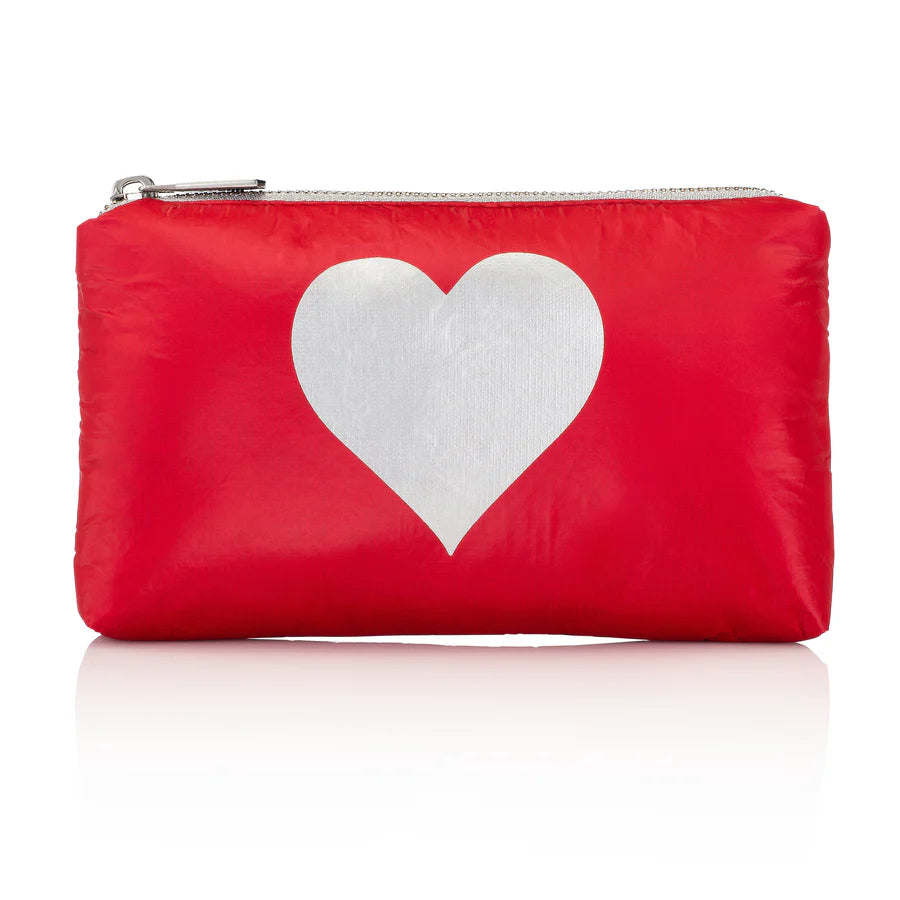 Hi Love Mini Zipper Pack in Crimson Red with Silver Heart