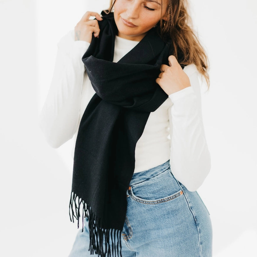 Pretty Simple Cozy Cashmere Essential Soft Solid Scarf - Black