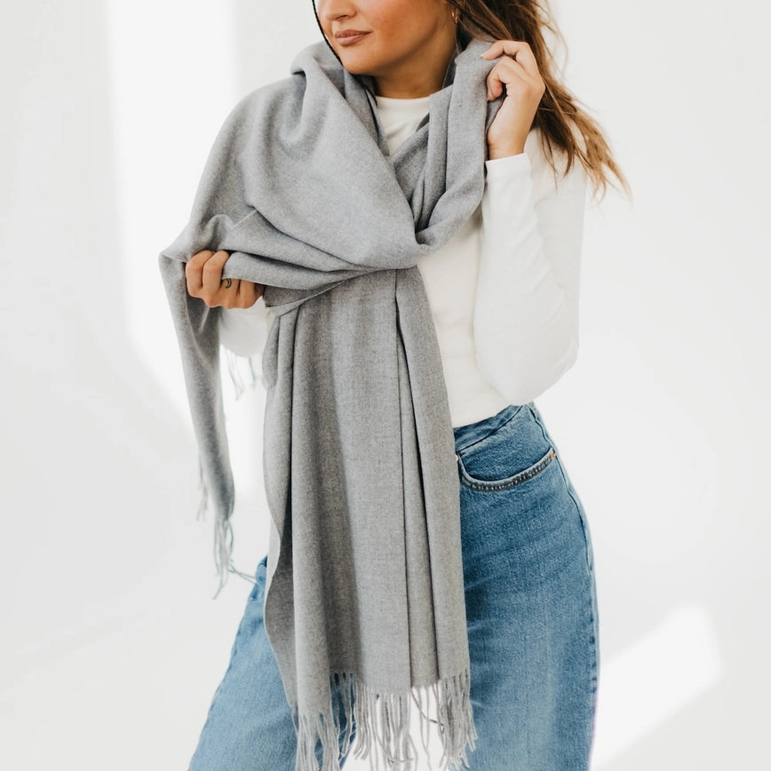 Pretty Simple Cozy Cashmere Essential Soft Solid Scarf - Gray