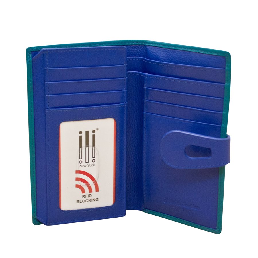 ILI New York Leather RFID Medium Wallet - Aqua/Cobalt - Irv’s Luggage